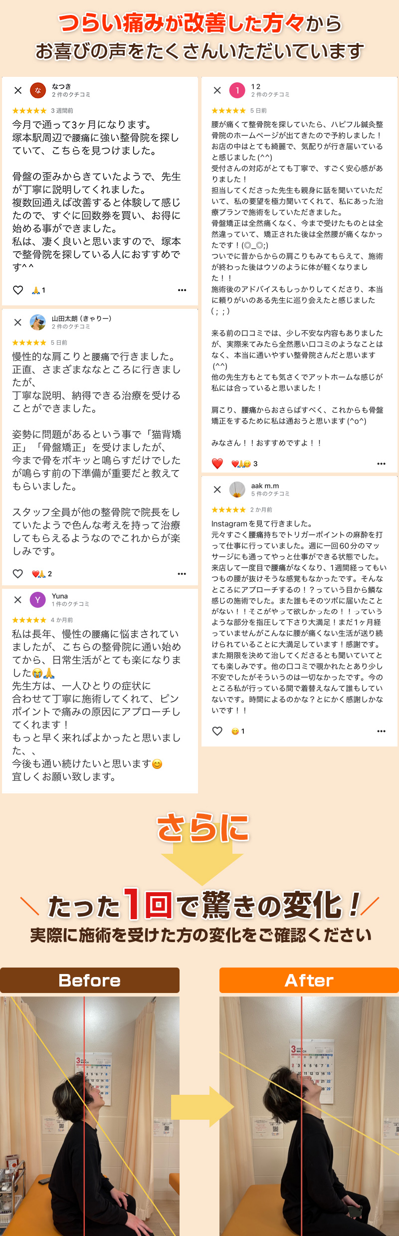 整体治療による姿勢改善